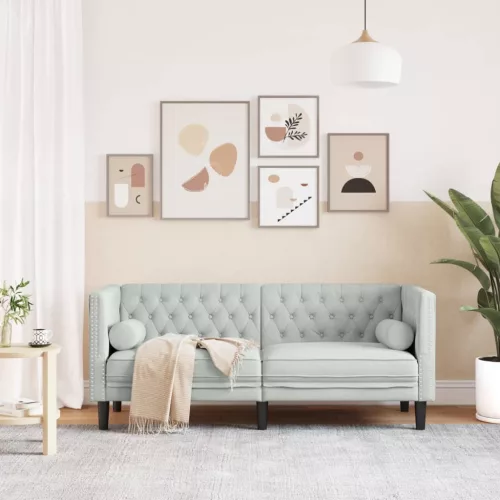 2 személyes világoszöld bársony Chesterfield kanapé párnákkal