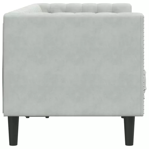 2 személyes világoszöld bársony Chesterfield kanapé párnákkal