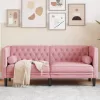 2 személyes rózsaszín bársony Chesterfield kanapé párnákkal