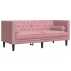 2 személyes rózsaszín bársony Chesterfield kanapé párnákkal