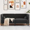 2 személyes fekete bársony Chesterfield kanapé hengerpárnákkal