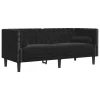 2 személyes fekete bársony Chesterfield kanapé hengerpárnákkal