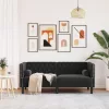 2 személyes fekete bársony Chesterfield kanapé hengerpárnákkal
