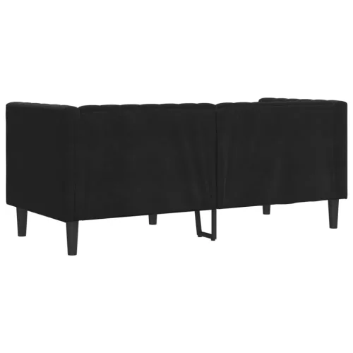 2 személyes fekete bársony Chesterfield kanapé hengerpárnákkal