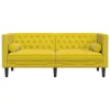 2 személyes sárga bársony Chesterfield kanapé hengerpárnákkal