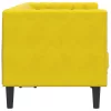 2 személyes sárga bársony Chesterfield kanapé hengerpárnákkal