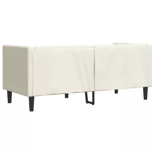 2 személyes krémszínű bársony Chesterfield kanapé párnákkal