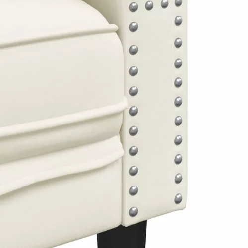 2 személyes krémszínű bársony Chesterfield kanapé párnákkal