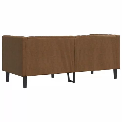 2 személyes barna műbőr Chesterfield kanapé hengerpárnákkal