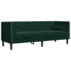 3 személyes sötétzöld bársony Chesterfield kanapé párnákkal