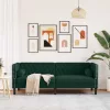 3 személyes sötétzöld bársony Chesterfield kanapé párnákkal