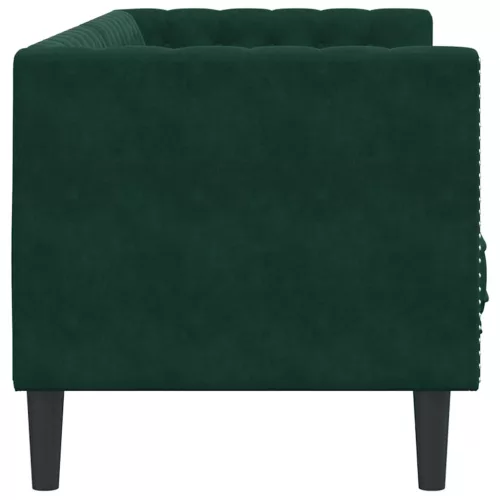 3 személyes sötétzöld bársony Chesterfield kanapé párnákkal