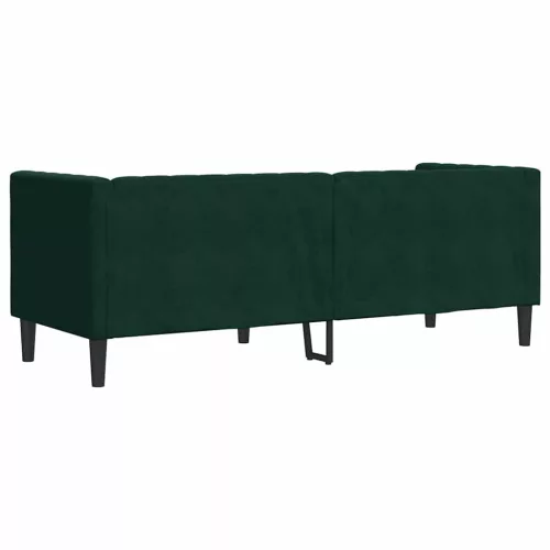 3 személyes sötétzöld bársony Chesterfield kanapé párnákkal