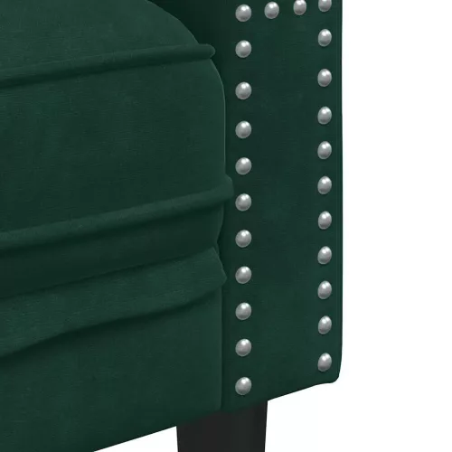 3 személyes sötétzöld bársony Chesterfield kanapé párnákkal