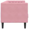 3 személyes rózsaszín bársony Chesterfield kanapé párnákkal