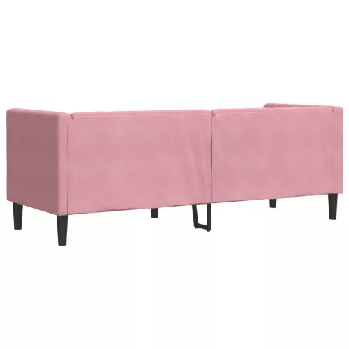 3 személyes rózsaszín bársony Chesterfield kanapé párnákkal