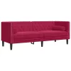 3 személyes bordó bársony Chesterfield kanapé hengerpárnákkal