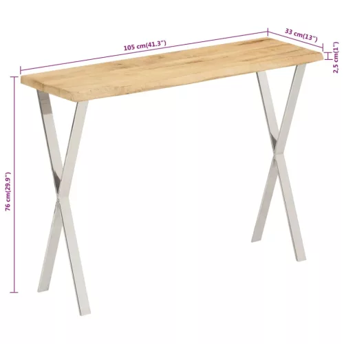 Tömör mangófa konzolasztal természetes éllel 105 x 33 x 76 cm