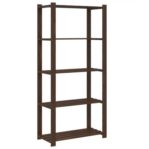 5 szintes barna tömör fenyőfa tárolóállvány 80 x 38 x 170 cm