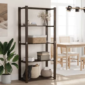   5 szintes fekete tömör fenyőfa tárolóállvány 80x38x170 cm