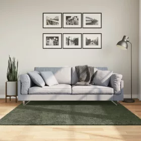   HUARTE erdőzöld rövid szálú puha és mosható szőnyeg 160x160 cm