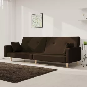   Kétszemélyes sötétbarna szövet kanapéágy két párnával