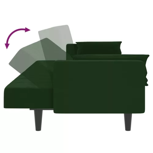 Kétszemélyes sötétzöld bársony kanapéágy két párnával