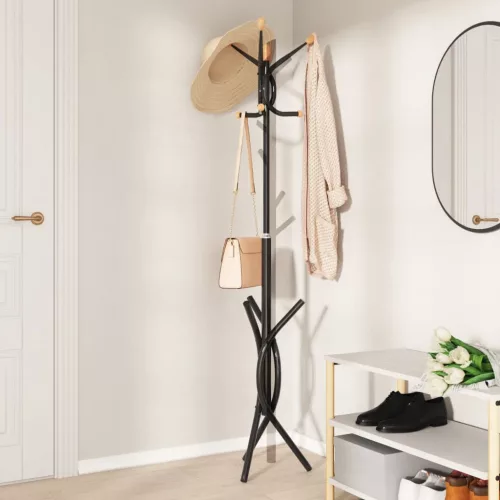 Fekete porszórt vas ruhafogas 176 cm
