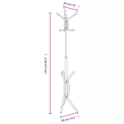 Fekete porszórt vas ruhafogas 176 cm