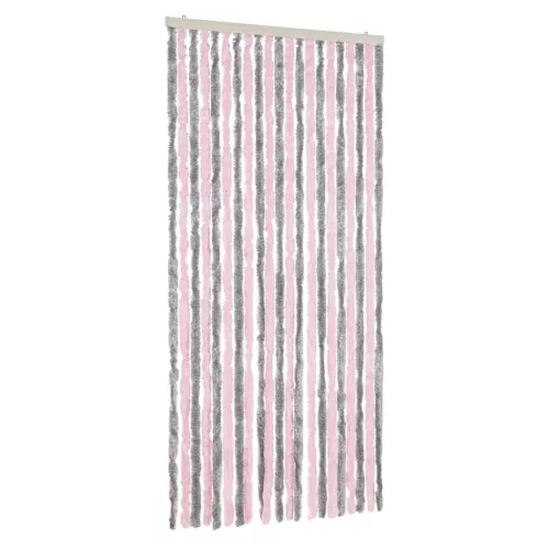Ezüstszürke és rózsaszín zsenília rovarfüggöny 90 x 220 cm