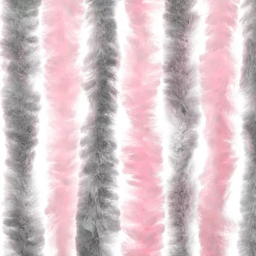 Ezüstszürke és rózsaszín zsenília rovarfüggöny 90 x 220 cm