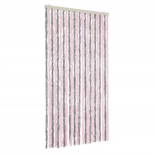 Ezüstszürke és rózsaszín zsenília rovarfüggöny 100 x 220 cm