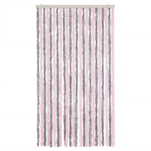 Ezüstszürke és rózsaszín zsenília rovarfüggöny 100 x 220 cm