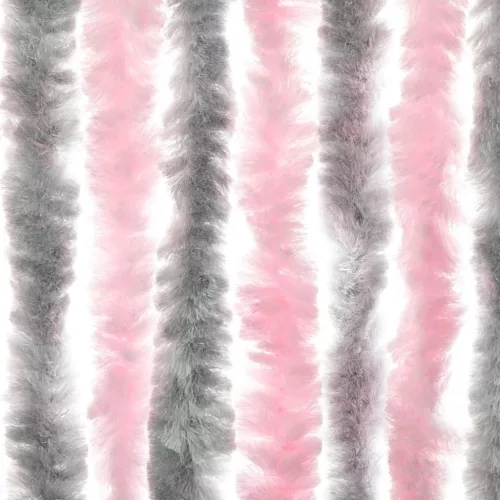 Ezüstszürke és rózsaszín zsenília rovarfüggöny 100 x 220 cm