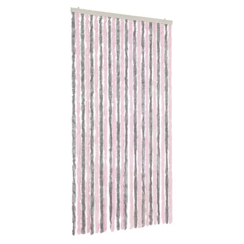 Ezüstszürke és rózsaszín zsenília rovarfüggöny 100 x 230 cm