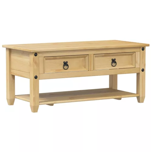 Corona tömör fenyőfa dohányzóasztal fiókokkal 100x48x45 cm