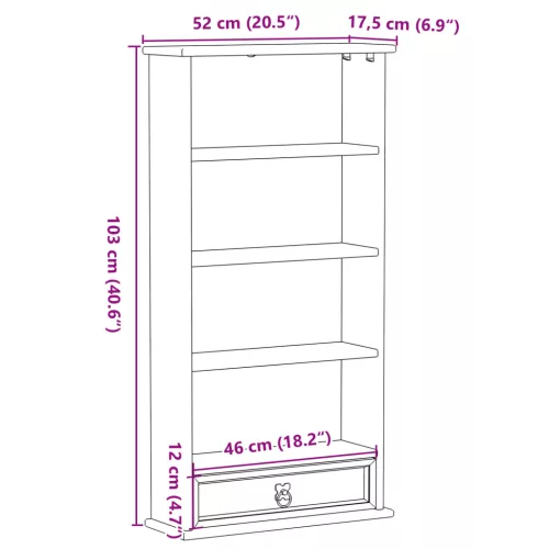 Corona tömör fenyőfa CD-szekrény 52 x 17,5 x 103 cm