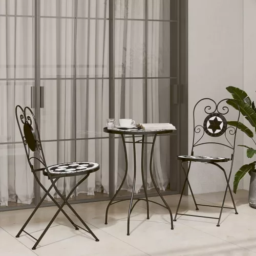 Fekete és fehér kerámia mozaikmintás bisztróasztal Ø50 x 70 cm