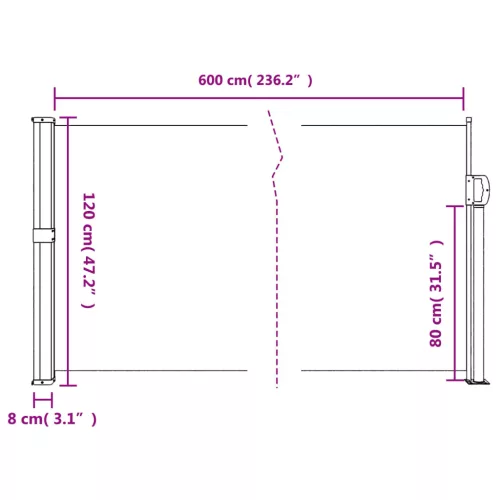 Piros behúzható oldalsó napellenző 120 x 600 cm