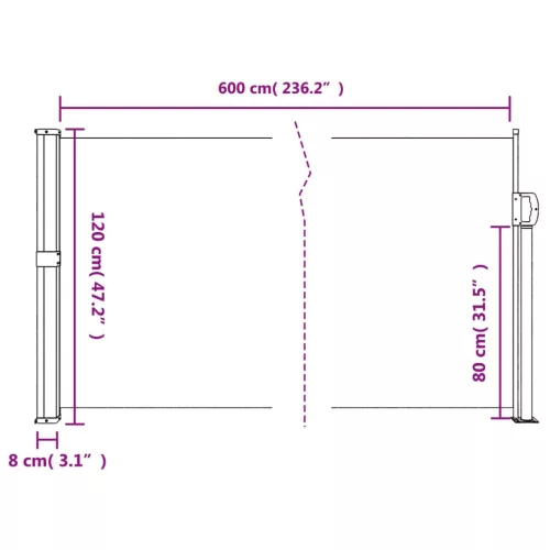 Terrakotta behúzható oldalsó napellenző 120 x 600 cm