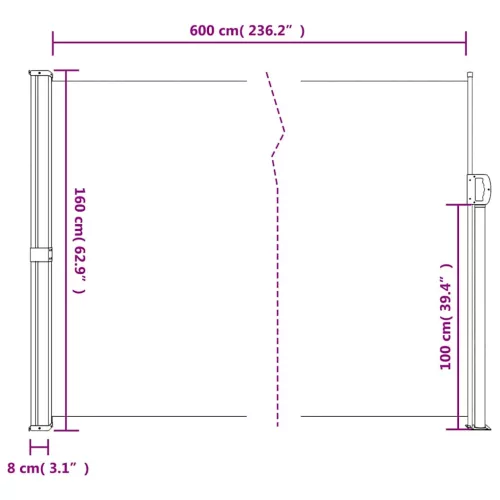 Bézs behúzható oldalsó napellenző 160 x 600 cm