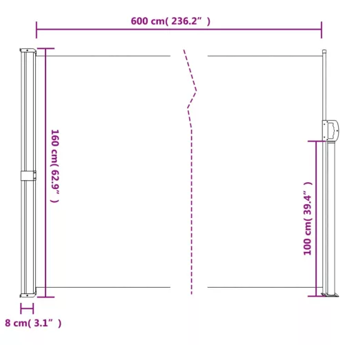Terrakotta behúzható oldalsó napellenző 160 x 600 cm
