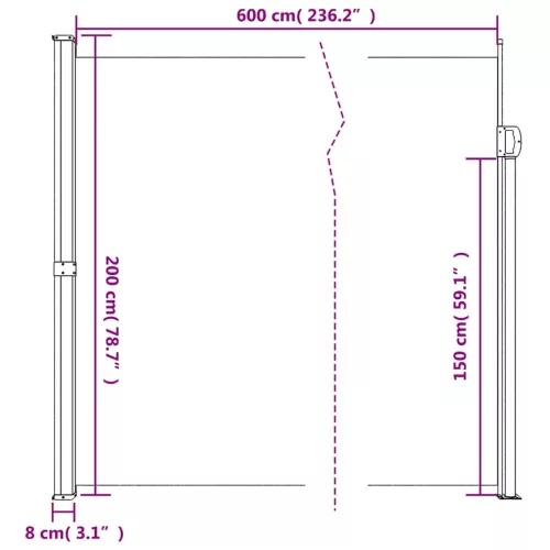 Krémszínű behúzható oldalsó napellenző 200 x 600 cm