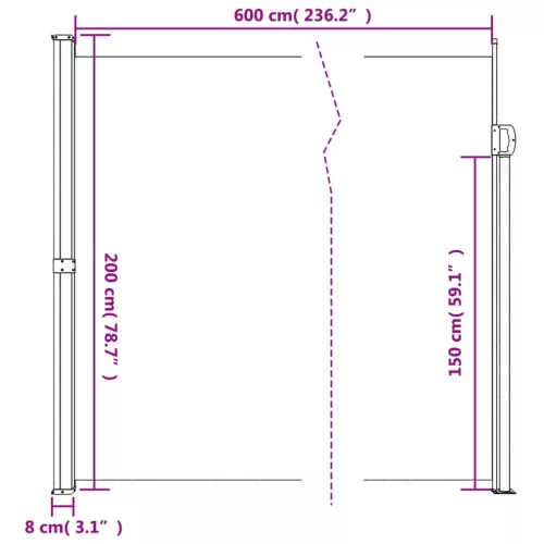 Kék behúzható oldalsó napellenző 200 x 600 cm