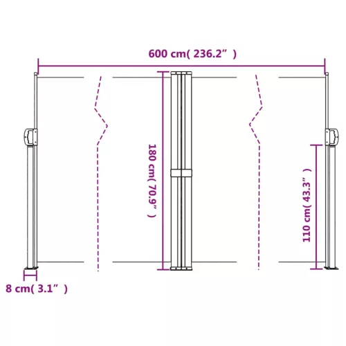 Antracitszürke behúzható oldalsó napellenző 180 x 600 cm