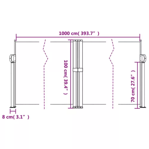Kék behúzható oldalsó napellenző 100 x 1000 cm