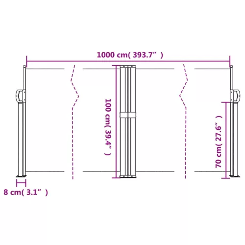 Piros behúzható oldalsó napellenző 100 x 1000 cm