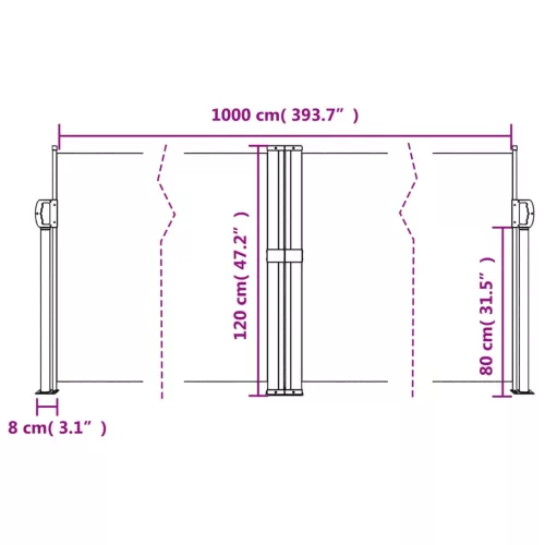 Piros behúzható oldalsó napellenző 120 x 1000 cm