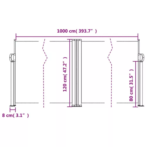Barna behúzható oldalsó napellenző 120 x 1000 cm