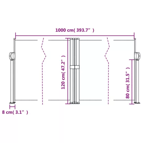 Bézs behúzható oldalsó napellenző 120 x 1000 cm